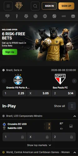PantherBet mobile browser interface on a smartphone